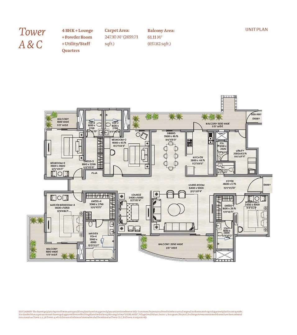 Tower A & C | 4 BHK + Lounge + Powder Room + Utility/S.Room